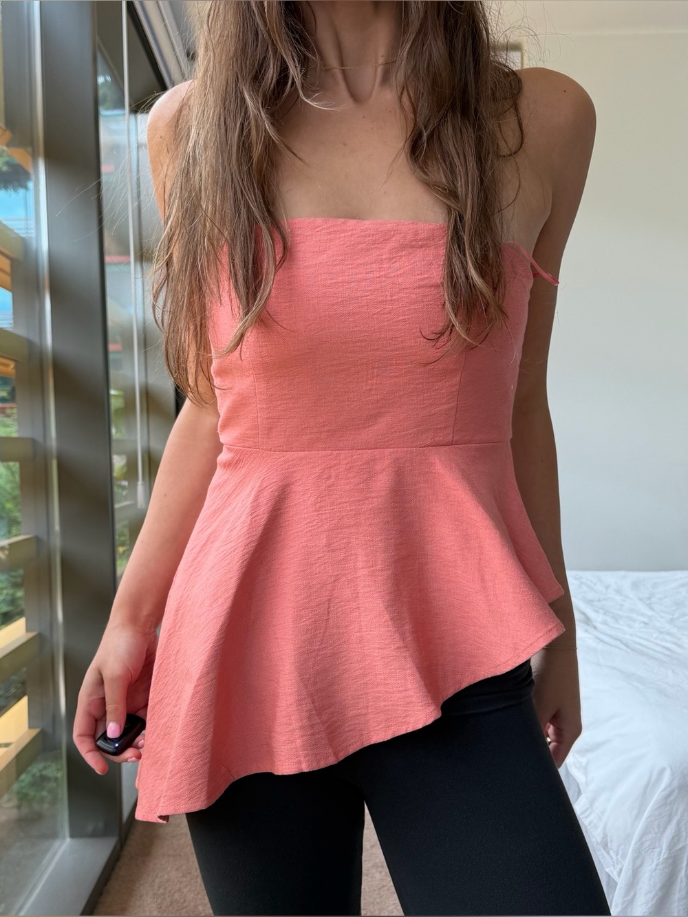 MANGO Strapless Summer Asymmetrical Peach Top
